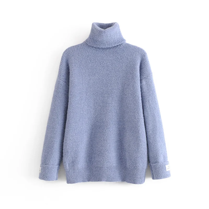 Звездный Светлячок, повседневный свободный Одноцветный мохеровый свитер для женщин,, осенний, элегантный, с манжетами, с высоким воротником, пуловер, свитер для женщин