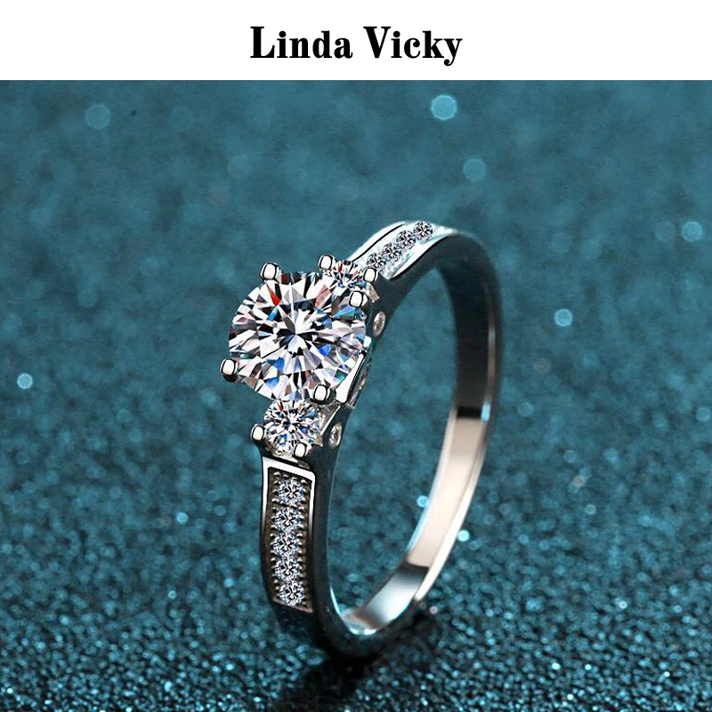 Линда Вики 100% настоящий Муассанит кольцо пройти Diamond тесты драгоценные Свадебные