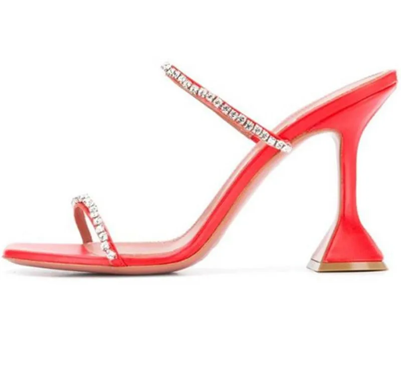 Women Slippers Summer Hot Sale Square Toe Thin Strap Decor Crystal Party Slides Multy Colors Plus Size Women Slippers 35-43