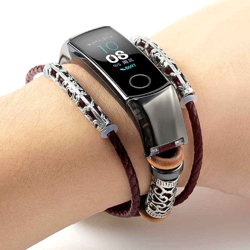 7781 Кожаный браслет для HONOR Band 5 4 металлический ремешок из нержавеющей стали украшение для HUAWEI HONOR Band 5 Широкие ремешки аксессуары - Цвет ремешка: 7781