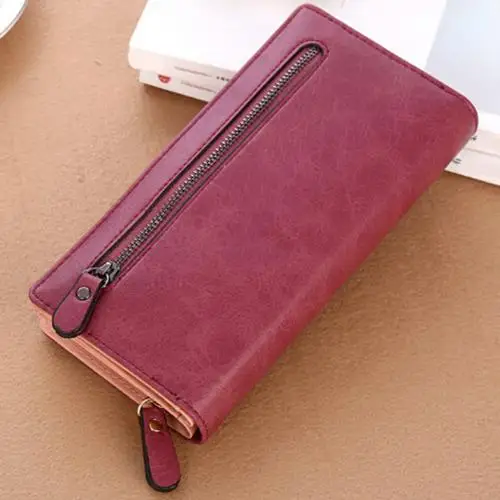 Бордовый Monedero de cuero de las sevenoras de la moda paquete de la tarjeta multi-cinetica bolsa de telefono con cremallera bolsa cuadrada - Цвет: Бордовый