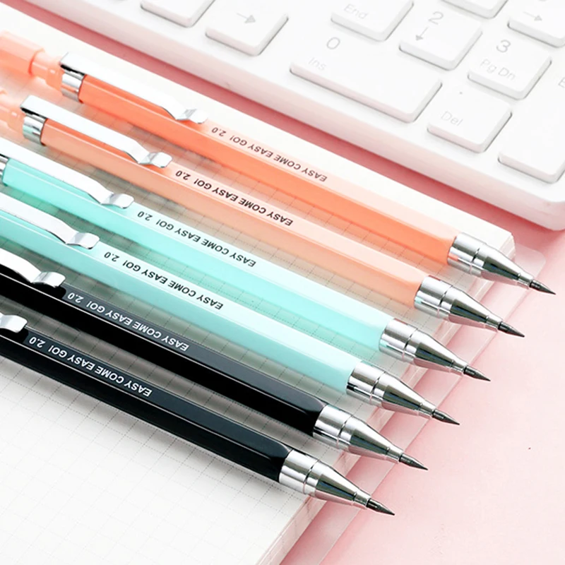 Gran venta 1 Uds lápiz mecánico, recambio de plomo de 2,0 Mm, lápiz automático de barril negro/azul/rosa para exámenes dibujo Color Romdom Erb1emkGDNR