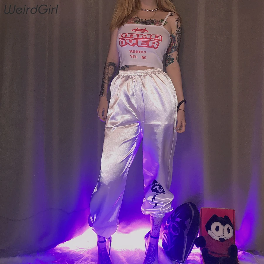 Weirdgirl женские модные повседневные штаны с принтом дракона осень, длинные штаны с высокой талией, эластичные штаны в стиле хип-хоп, женские брюки