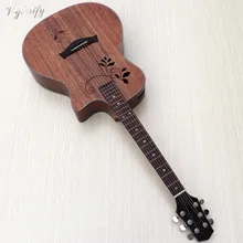 Акустическая электрогитара из орехового дерева с цветным отверстием, 40 дюймов, изогнутая народная гитара с эквалайзером и тюнером, 6 струн, акустическая гитара