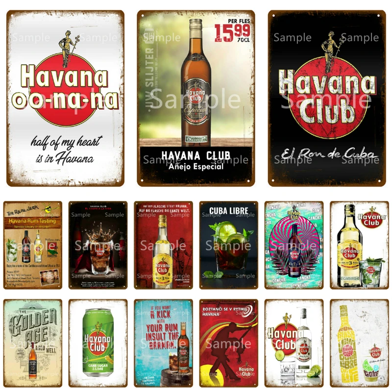Kuba Kanye Havana Club Logam Tin Sign Havana Rum Dinding Plakat Poster  Antik Musik Pub Bar Dekorasi Retro Lukisan YL053