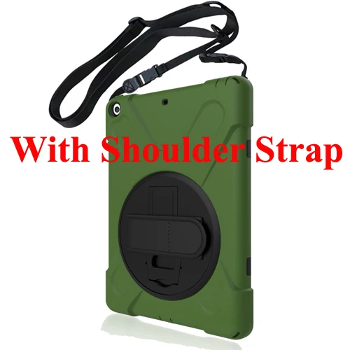 army green Чехол для iPad 9,7 6th iPad 9,7 5th, сверхмощное защитное устройство для детей твердая крышка вращающаяся подставка/Браслет на руку+ плечевой ремень - Цвет: army green