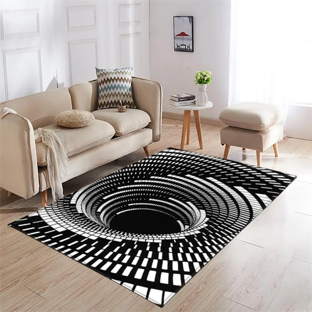 

Black White 3d Vortex Illusion Rug Carpet Non-slip Soft Foot Mat Cushion For Children's Bedrooms Classrooms #4W