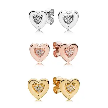 

YDX 100% 925 Sterling Silver Love Heart Series Simple Heart Stud Earring Charm Women Valentine Gift Fashion Jewelry
