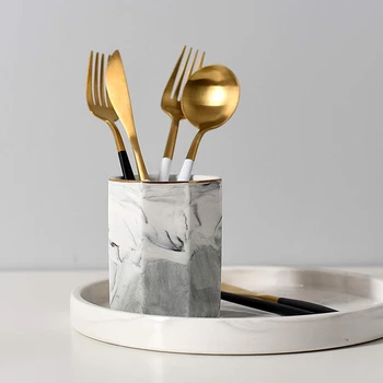 

HOT-Pen Holder, Stand for Desk Marble Pattern Pencil Cup for Girls Kids Durable Ceramic Desk Organizer Makeup Brush Holder perfe