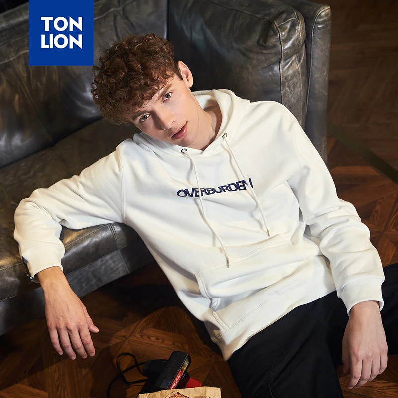 

TONLION 2020 Spring White Long Sleeve Hoodies for Males Casual Letter Decoration Sweatshirt Loose Simple Urban Fashion Pullovers