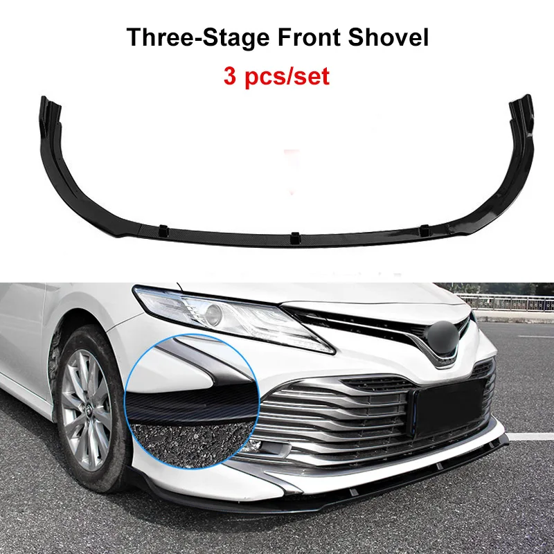 Front Lip 3Pcs QHCP, автомобильный передний бампер, Накладка для губ, спойлер, задний крыло, спойлер, накладка, АБС-пластик, углеродное волокно, стиль, подходит для Camry - Название цвета: Front Lip 3Pcs