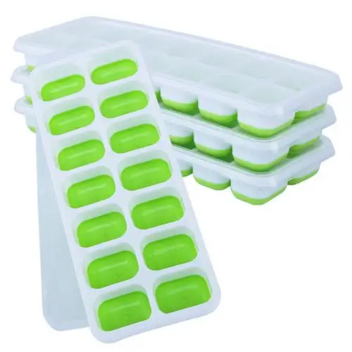 4Pcs Ice Tray Easy-Release 14-Grid Spill-Resistant Removable Lid Mold Set - Цвет: Зеленый