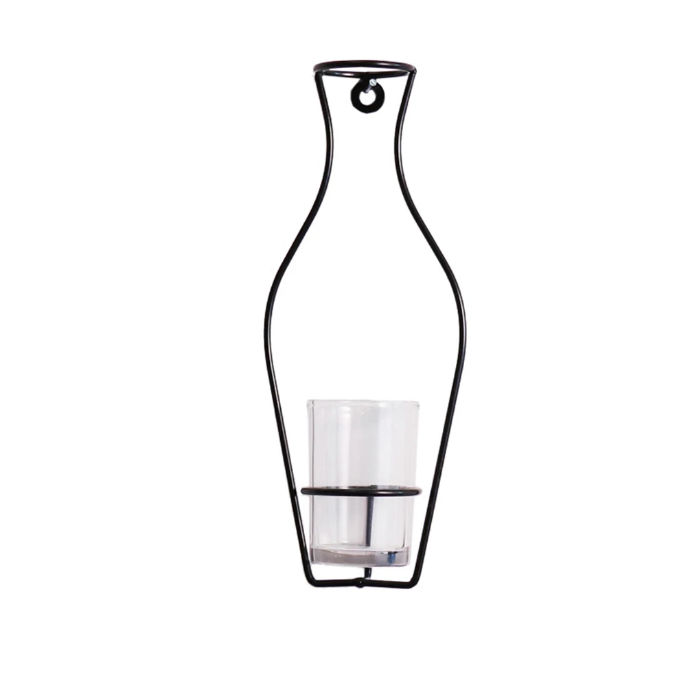 Nordic Style Iron Frame Vase Wall-Mounted Plant Dried Flower Racks Bottle DIY Home Hanging Decoration Flower Vases - Цвет: C