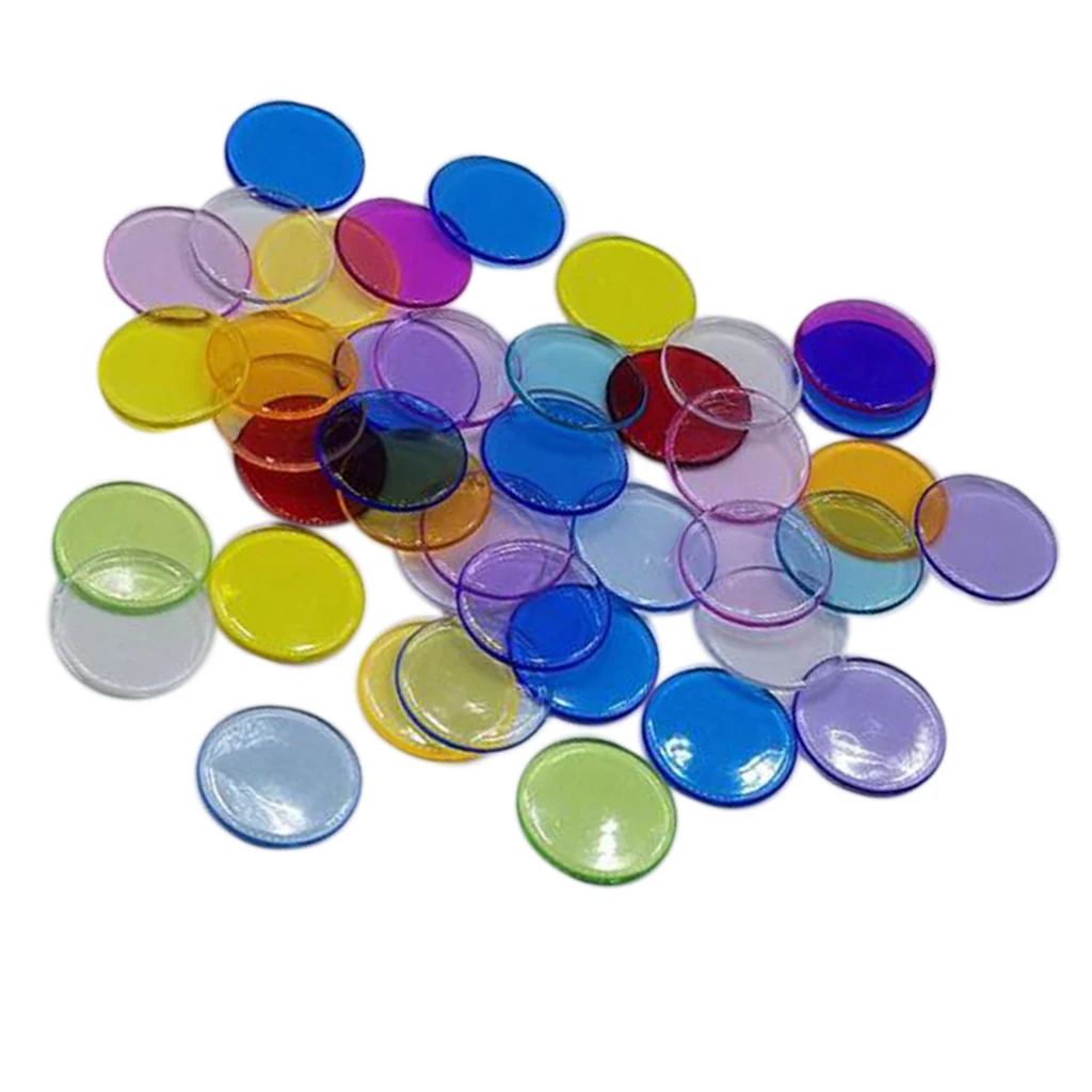 100 Pieces Bingo Chips Transparent Color Counting Plastic Math Game Counters 3/4 inch in Diameter