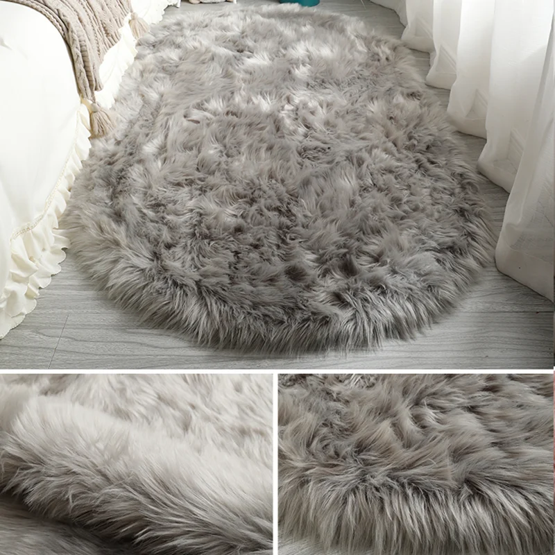Shaggy Rugs White Faux Fur Area Rugs Large Oval Artificial Sheepskin Long Hair Carpet Floor Wool Fluffy Soft Mat Bedroom for Living Room floor mat shaggy rugs