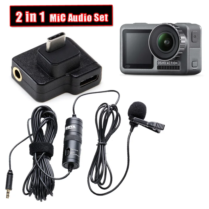 Hot Sale  BOYA 3.5mm mobile Phone DSLR Camera external microphone + DJI osmo USB-C audio mic Adapter Mount fo