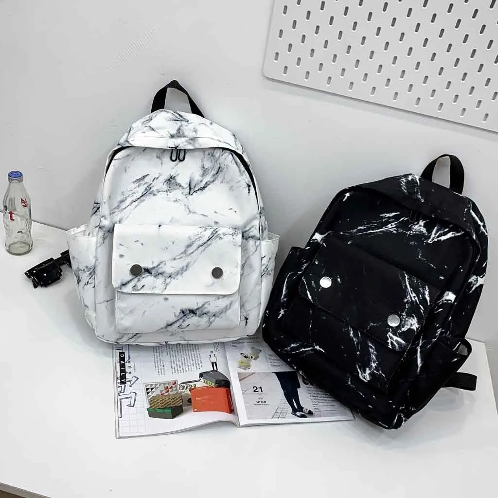 

Fashionable Unisex Marbled Backpack Fashion Casual Student Bag Large Capacity Computer Women‘s Bags With Zippers Mochila Mujer