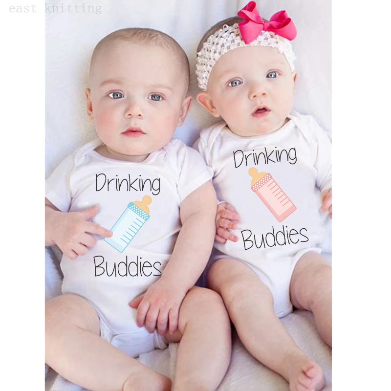 Twin Matching Outfits Drinking Buddies Twin Bodysuit Outfits Babyshirts Jumpsuit Infant Clothing Twin Baby Shower Gifts