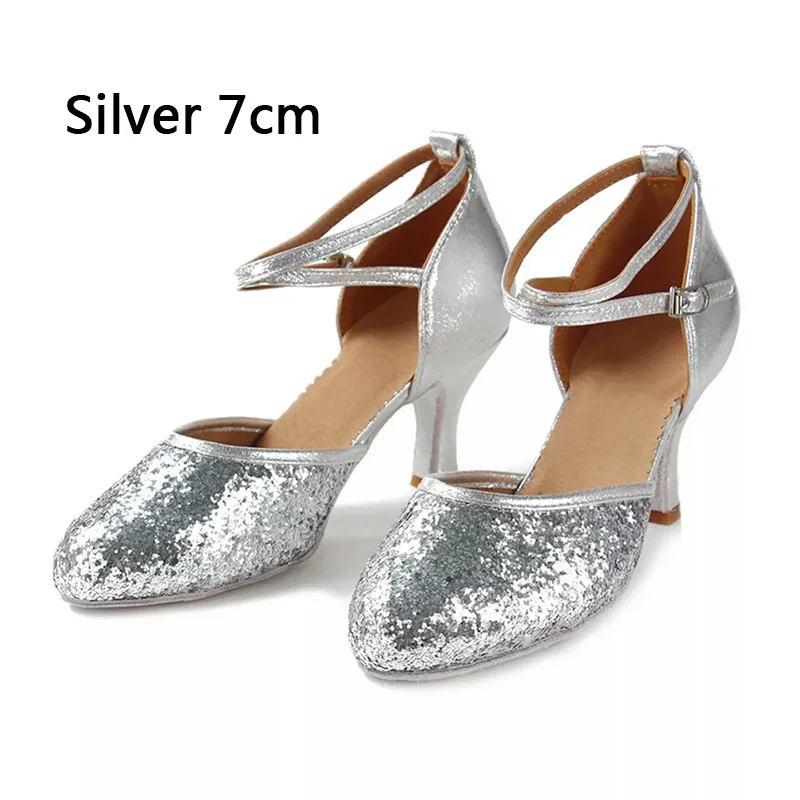 Популярная обувь для латинских танцев; Zapatos de Baile; Современная танцевальная обувь; профессиональная танцевальная обувь; Танцевальная обувь на высоком каблуке; женская обувь - Цвет: QFL Silver 7cm