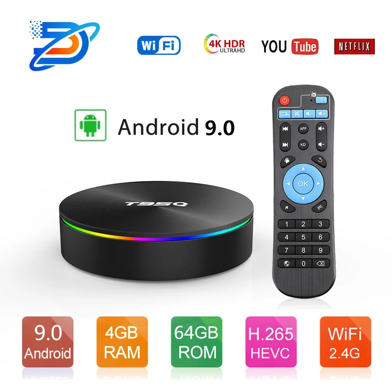 ТВ приставка T95Q 4 + 64 ГБ Android 9 0 DDR3 четырехъядерный процессор Amlogic S905X2 2 4/5 ГГц