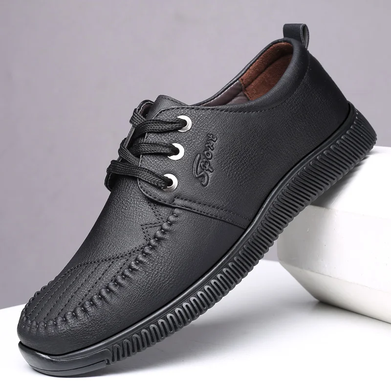 

autumn men's Soft bottom casual shoes leather Flats MALE sneakers breathable reflective black handsome men business shoes *531
