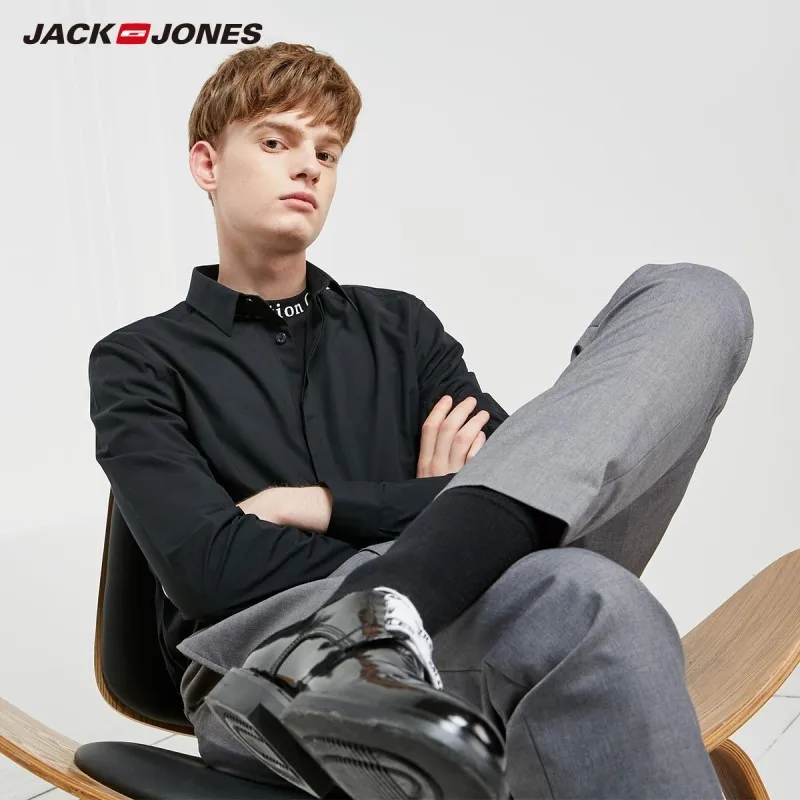 BLACK JackJones мужская деловая умная Повседневная рубашка с длинными рукавами 219105554 - Цвет: BLACK