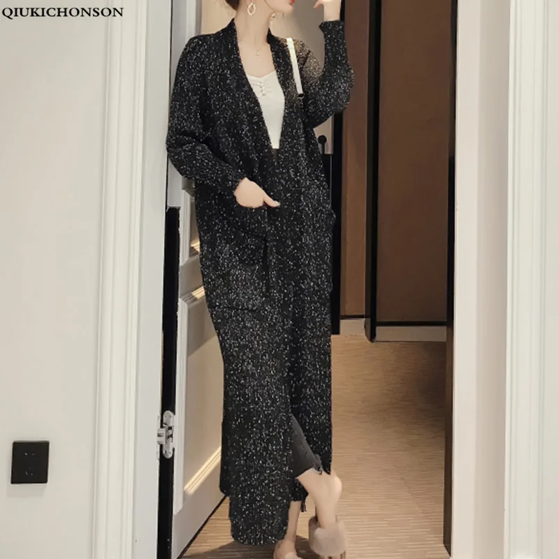 ^Cheap Plus Size Women Autumn Winter Long Cardigan Thick Korean Fashion Snow Mix Color Pockets Loose Casual Sweater Cardigan feminino