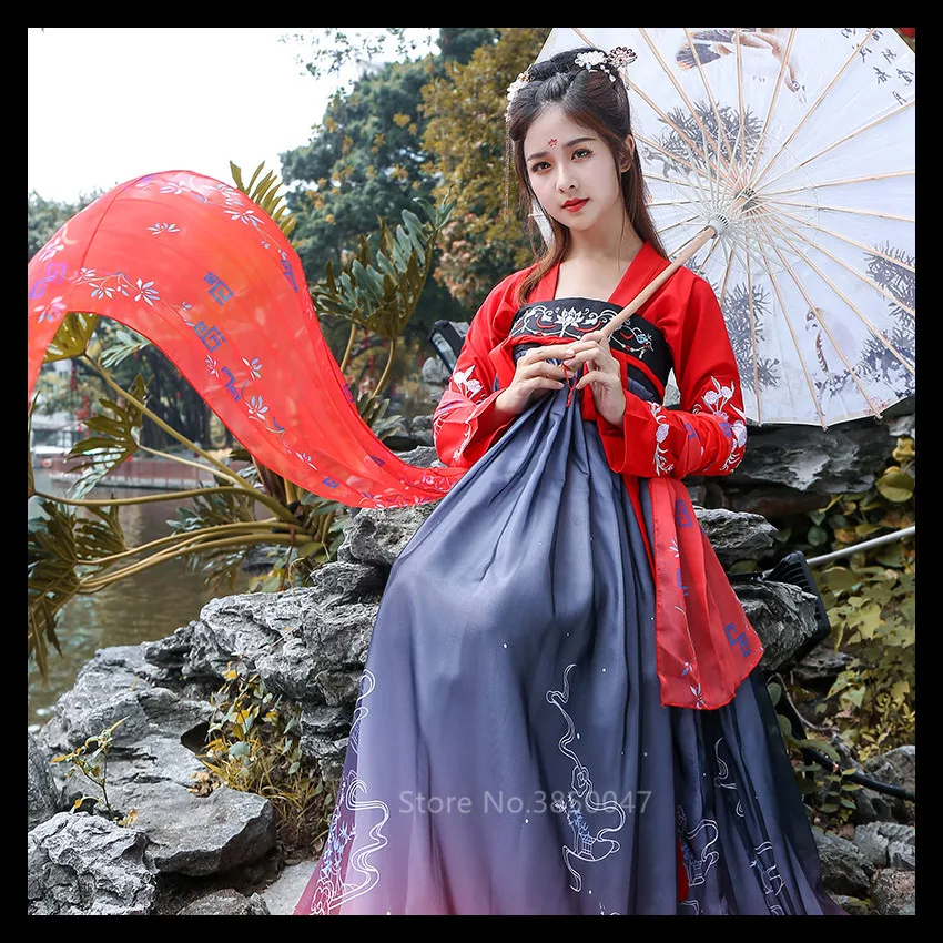 Hanfu фея косплей Традиционный китайский национальный костюм для женщин Винтаж Тан Костюм Древний китайский стиль Emboridery Новогодняя одежда