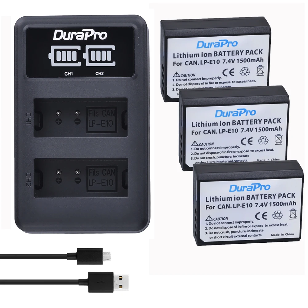 

Аккумуляторная батарея DuraPro 1500 мАч LP-E10 LP E10 LPE10 с набором зарядных устройств для камеры Canon 1100D 1200D Kiss X50 X70 Rebel T3 T5