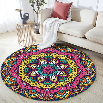 

2020 New Short Plush Mandala Carpet Round Shape Carpets For Living Cushion Water Anti-slip Seat Yoga Room Mat Absorbing Bedroom