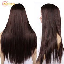 MEIFAN, длинный прямой синтетический парик для женщин, винно-красный/коричневый, средняя часть, термостойкий, косплей, натуральный поддельный парик