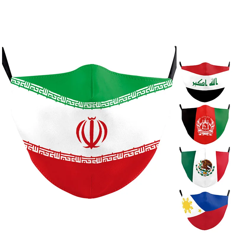 

Mexico Philippines Flag Reusable Masks Iraq Afghanistan Iran Print Mouth Cover Outdoor Adult Kids Face Mask With Filter