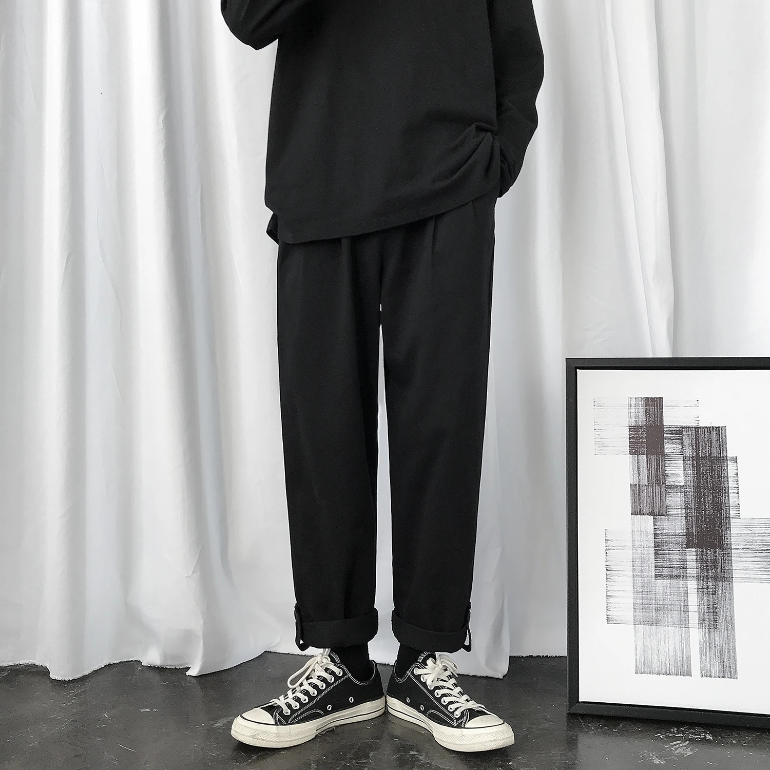 Мужские хлопковые повседневные штаны для отдыха, свободные брюки-карго, эластичные штаны-шаровары для активного отдыха в стиле хип-хоп, черные/цвета хаки, спортивные штаны