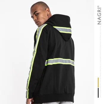 

Tide Brand Autumn and Winter New Men's Splicing Reflective Strip String Hooded Loose Couple Men's Sweatshirt