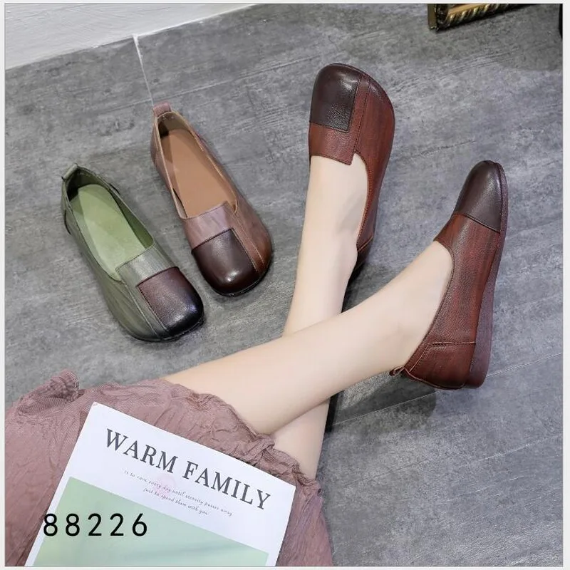 

Ethnic Style Women Genuine Leather Loafers Mixed Colors Ladies Ballet Flats Shoes Female Autumn Moccasins Casual Ballerina Shoes