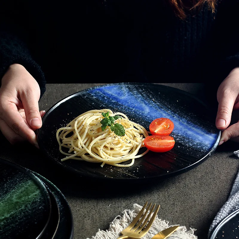

Simple Style Ice Crack Ceramic Tableware Aurora Plate Retro Porcelain Salad Steak Noodles Plate Decorative Tableware