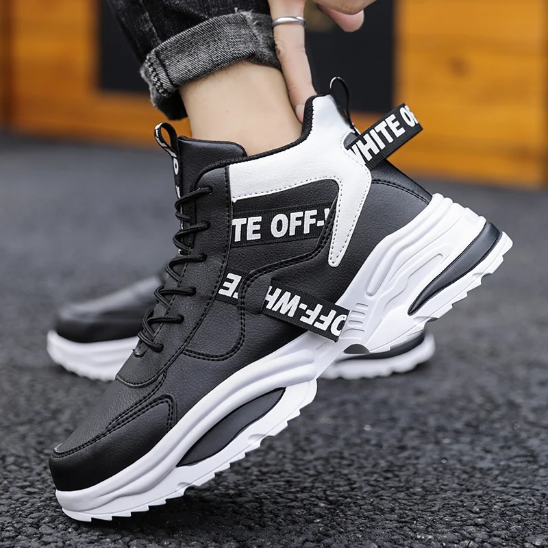 New High Quality PU Leather Sneakers For Couple Men Running Shoes Outdoor Walking Sport Shoes Soft Sole Non-slip Shoes Men