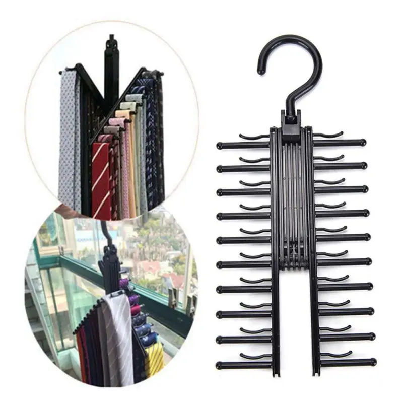 Rotatable Household Wooden Scarf Tie Storage Rack Belt Storage Rack Portable Multi-function Hanger With 24pcs Hook Hangers