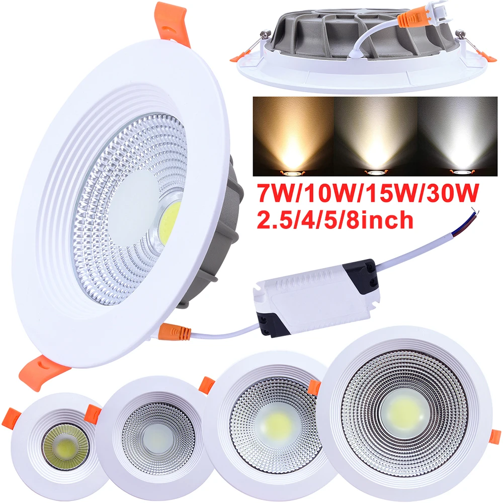 LED Recessed Downlight 7W 10W 15W 30W LED COB Ceiling Lamp AC85-265V Spot Light Bedroom Decor Indoor Lighting lampara led D30 black ceiling lights