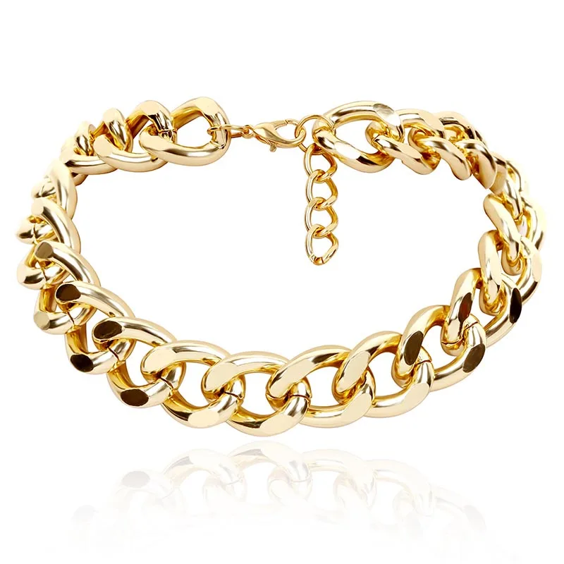 Массивная серебряная с золотом цепь ожерелье для женщин хип-хоп панк короткая цепь ожерелье Короткие Чокеры женские модные колье ожерелье s - Metal Color: Gold