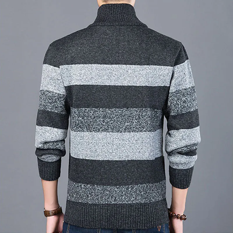 

Men's Fashion Sweater Zipper Cardigan Jacket Casual Slim Warm Thick Long Sleeve Stand Collar Color Matching Sweater For Men
