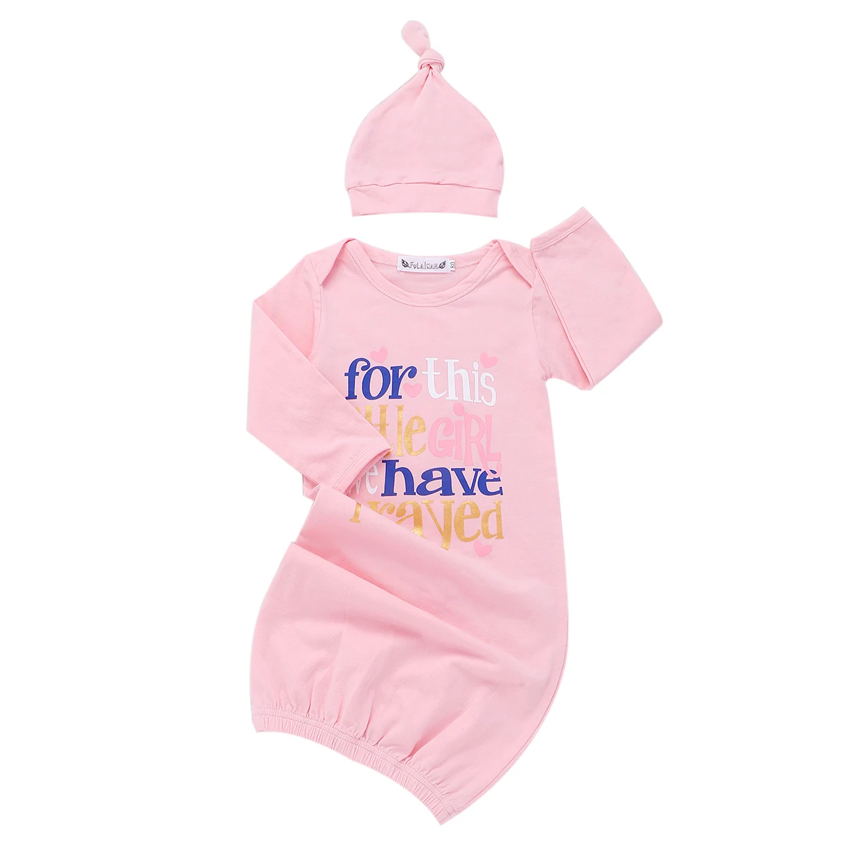 Розовый Emmababy, 2 предмета, для новорожденных девочек, с длинным рукавом, с буквенным принтом, плотное Пеленальное Одеяло, спальный мешок, пеленка, милая шапка - Цвет: Розовый