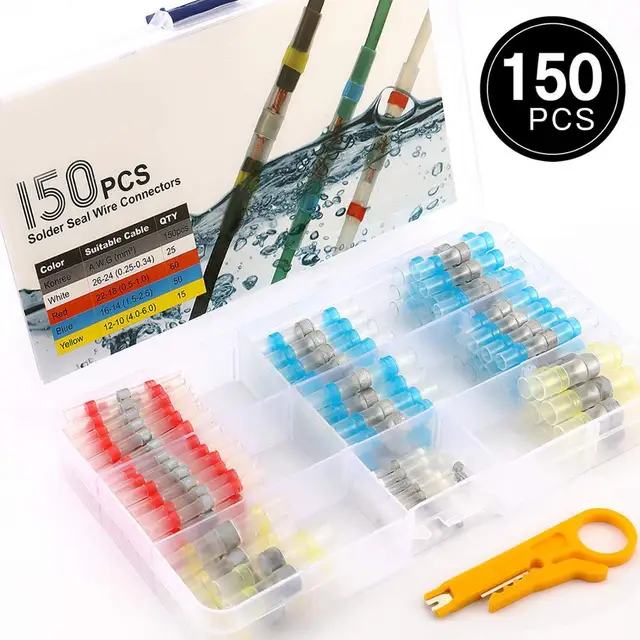50/100/250PCS Mixed Heat Shrink Connect Terminals Waterproof Solder Sleeve Tube Electrical Wire Insulated Splice Connectors Kit 150PCS Yellow knife