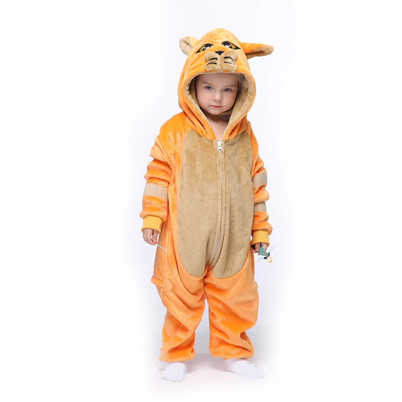 Для детей с изображением животных Оранжевый кот Kigurumis Onesie Пижамный костюм, ночная рубашка с героями мультфильмов зимняя Фланелевая Пижама для девочек и мальчиков Одежда для домашней вечеринки для девочки; на лямках для детей