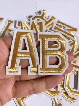 

Light golden Letters Patch Alphabet Embroidered Applique Letters iron on Patches