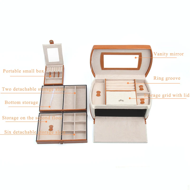 New Arrival PU Jewelry Storage Box Three-layer Double Drawer Small Item Storage Box Can Be Portable Jewelry Box Portable Travel hot sales！！！new arrival makeup mirror drawer dancing ballerina girl music box kids musical toy gift wholesale dropshipping