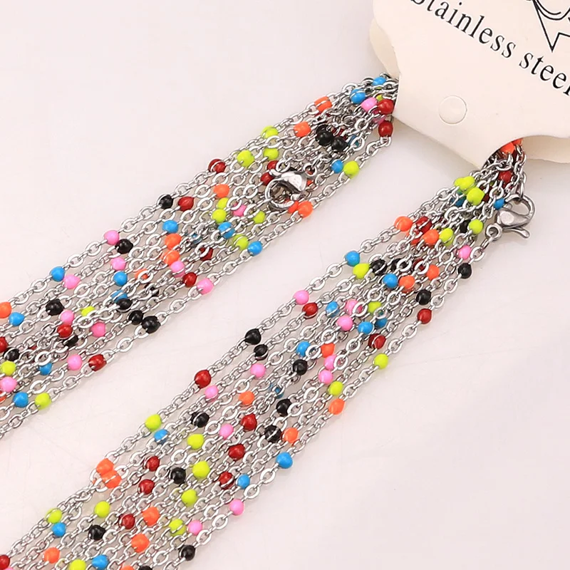 

10pcs Stainless Steel Steel Choker Necklace Enamel Satellite Beaded Cable Ball Chain Choker Womens Gold Long Necklaces Jewelry