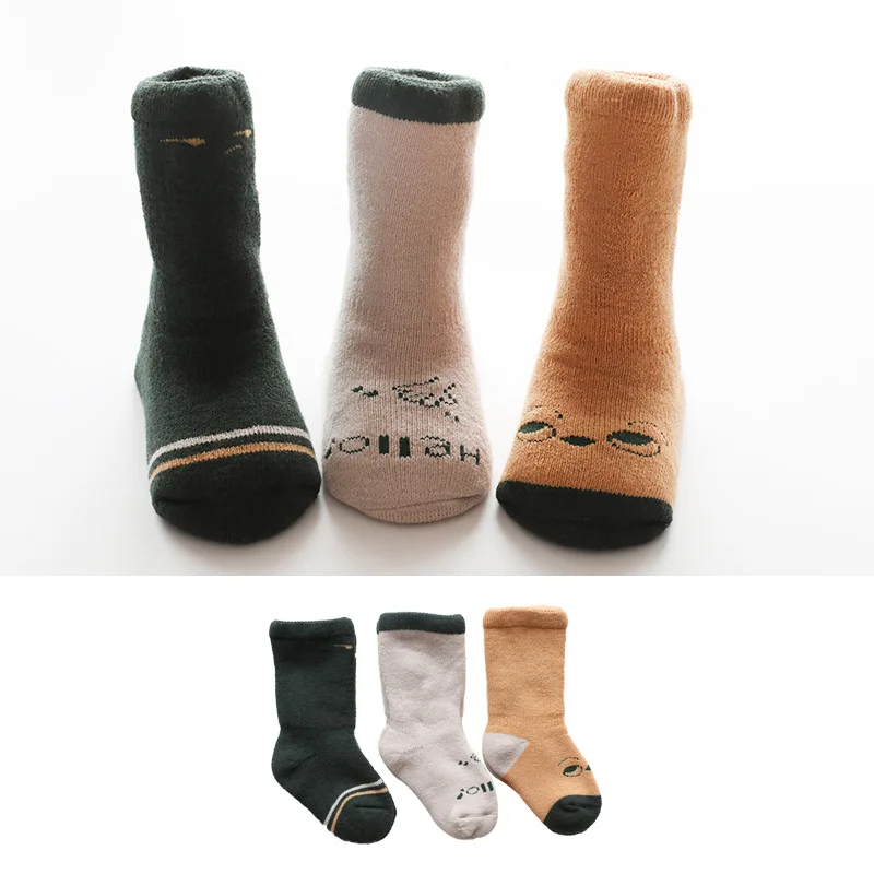3 пары, зимние Утепленные носки для новорожденных, носки для маленьких мальчиков и девочек, мягкие детские носки, теплая одежда, аксессуары - Цвет: hello
