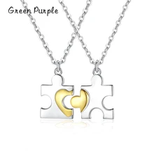 

Green Purple Real 925 Sterling Silver Couples Puzzle Heart Pendant Necklace Chokers For Young Ladies Women Fine Jewelry Gifts