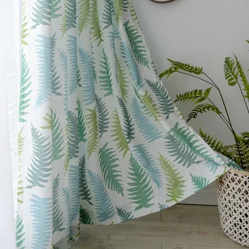 

Ferns Green Color Cotton Linen Northern European-Style Printed Semi-Blackout Curtains for Living Room Bedroom Partition Curtain